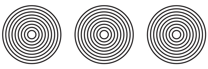 Concentric ripple circles line. Radial signal, sonar wave, soundwave icon isolated on white background. Touch effec. Round circular signal