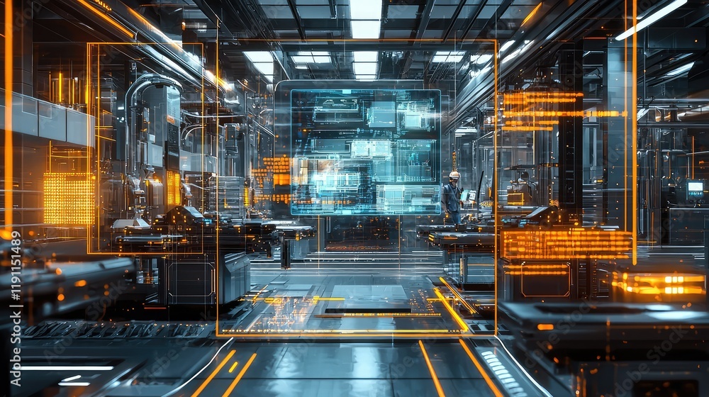 Poster futuristic digital laboratory with advanced technology and interfaces