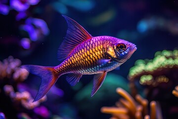 Fototapeta premium Adult cardinalfish swimming gracefully through vibrant nocturnal coral reef