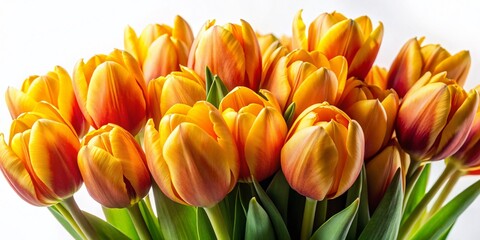 Fototapeta premium Vibrant Yellow Orange Tulip Bouquet, Close-up Macro Photography, Isolated on White Background