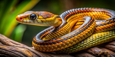 Fototapeta premium Vietnamese Bamboo Rat Snake Close Up, Reptile Photography, Exotic Snake, Wildlife Stock Photo