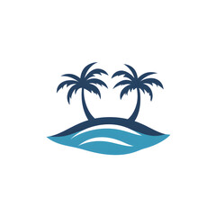 Modern Minimal Icon of Island and Waves on White Background