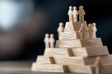 Wooden Figures on Pyramid Structure Illustrating Team Dynamics