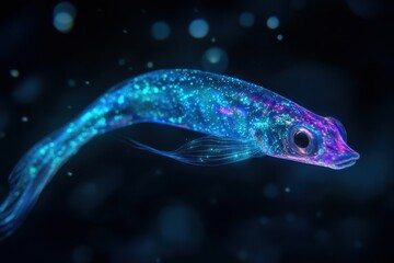 Glowing Ribbonfish swims through deep ocean in dramatic lighting