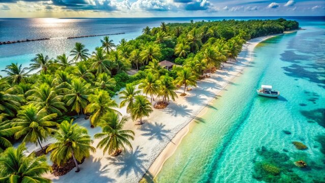 Vintage Aerial View: Serene Thoddoo Beach, Maldives Watersports
