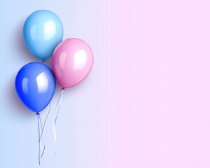 Colorful balloons in blue and pink shades on a soft pastel background, perfect for celebrations and events.