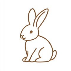 Obraz premium Brown-line rabbit illustration, sitting, white background, easter design