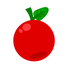 A simple and colorful illustration of a red apple with a green stem and leaf. Vector illustration.