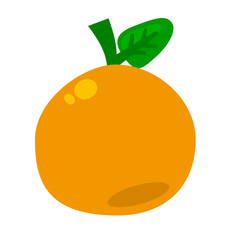 An orange with a green stem and leaf, symbolizes freshness, vitamin C, and a healthy snack. Vector illustration. Flat style design.