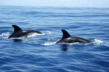 Naklejka premium two dolphins swimming in the ocean together