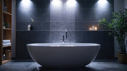 Modern Bathroom with Freestanding Tub and Rain Shower Feature