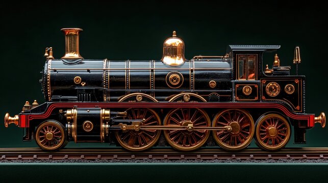 Elegant black and gold model steam train.