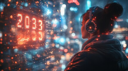 Futuristic Countdown with Vibrant City Backdrop. Generative AI