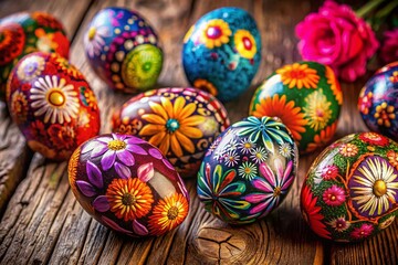 Vintage Boho Easter Eggs: Colorful Floral Patterned Panoramic