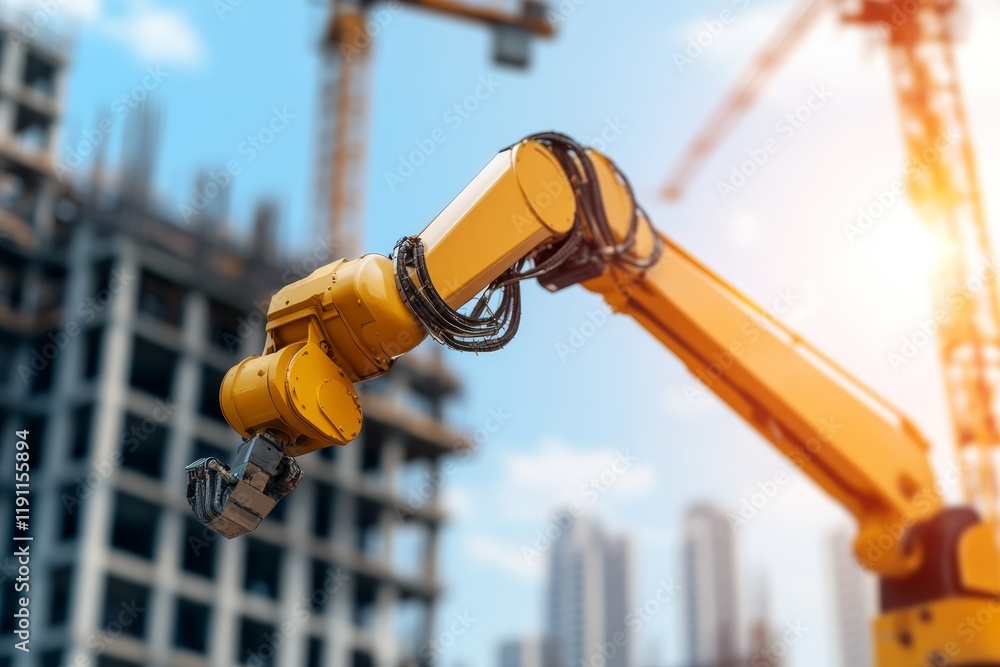 Aufkleber construction site features advanced robotic arm for efficient building operations in modern urban la