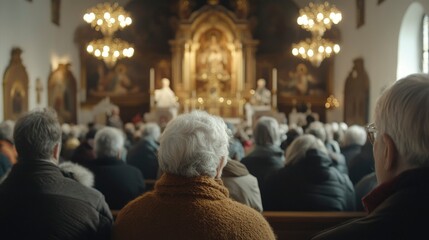 Congregation Observing Church Service Interior View