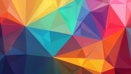 Obraz premium Colorful abstract background with vibrant geometric shapes. Multicolored triangles create dynamic pattern. Modern artistic design. Creative, imaginative visual. Suitable for various projects like