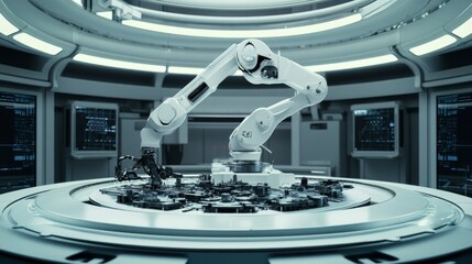 Robotic Arm Assembling Futuristic Circuitry In Clean Room