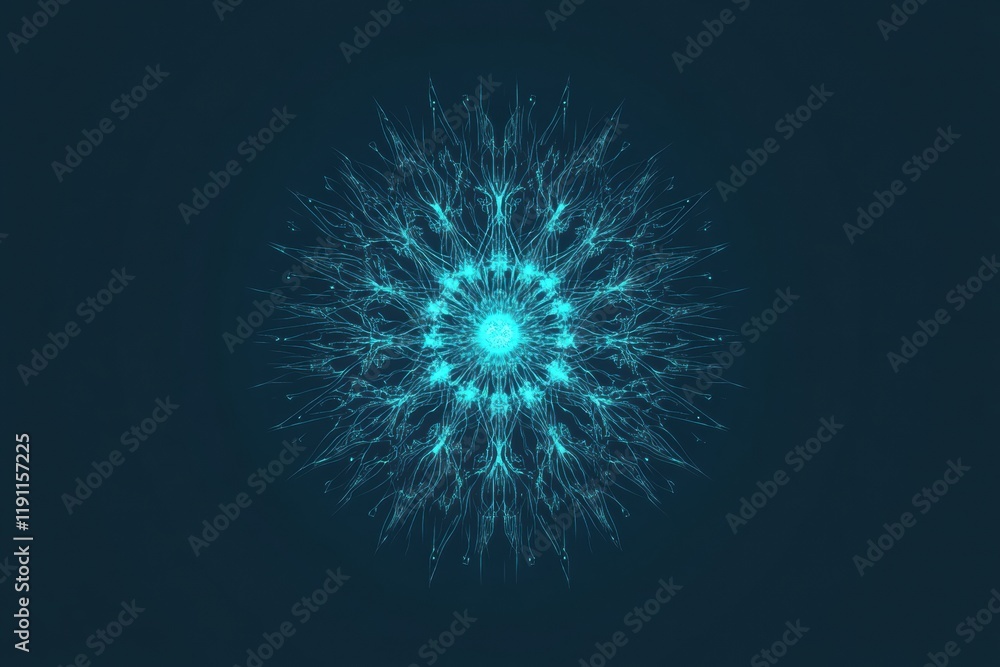 Poster simple and clean virus illustration with blue and turquoise color scheme on dark background. generat