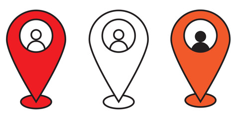 Set of icons Location Pin, Map Pin, Place, Location, Address, location icon. Vector map pin, red pin on white background.