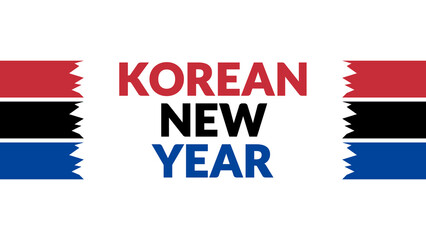 Korean New Year text with side lines on a White background. Which is observed every year in January to celebrate Korean New Year.