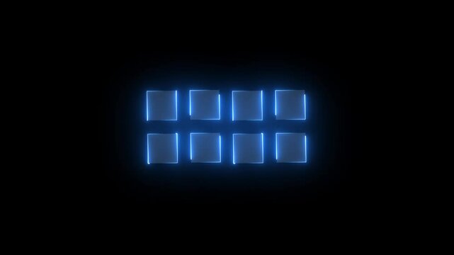 Neon line frame saber animation. Abstract moving neon square frame animation on black background.