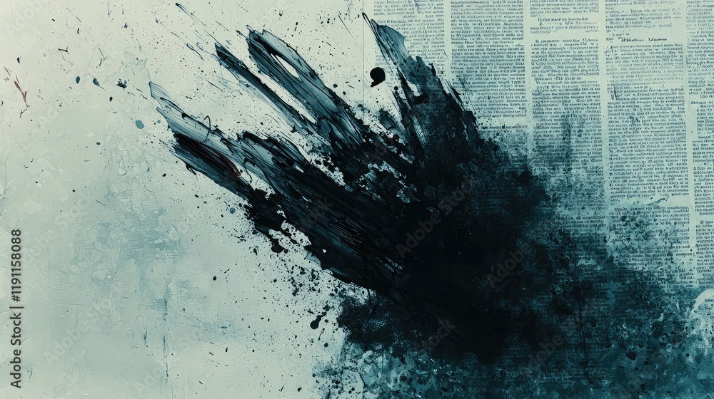 Poster abstract ink splash over newsprint background with texture variation