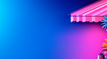 Obraz premium A vibrant graphic featuring a colorful awning and floral elements against a blue background.