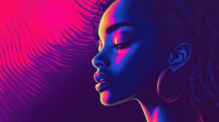 Vibrant Profile of a Woman with Curly Hair