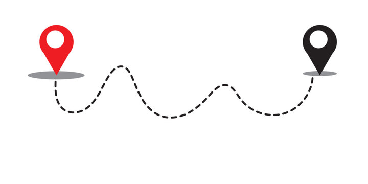 Dot line path route travel banner illustration with location map pin icon. Route location icon two pin sign and dotted line.