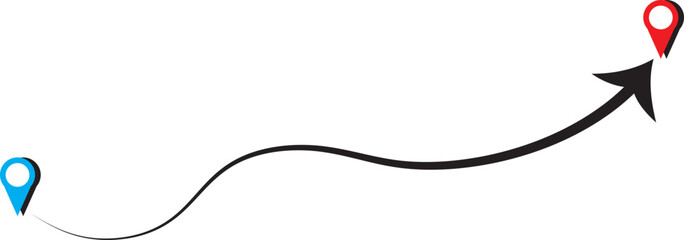 Route location icon,  map pin sign and road or path, start and end journey symbol, illustration isolated on white background 