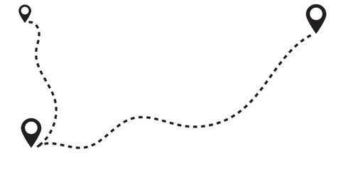 Route location icon,  map pin sign and road or path, start and end journey symbol, illustration isolated on white background 