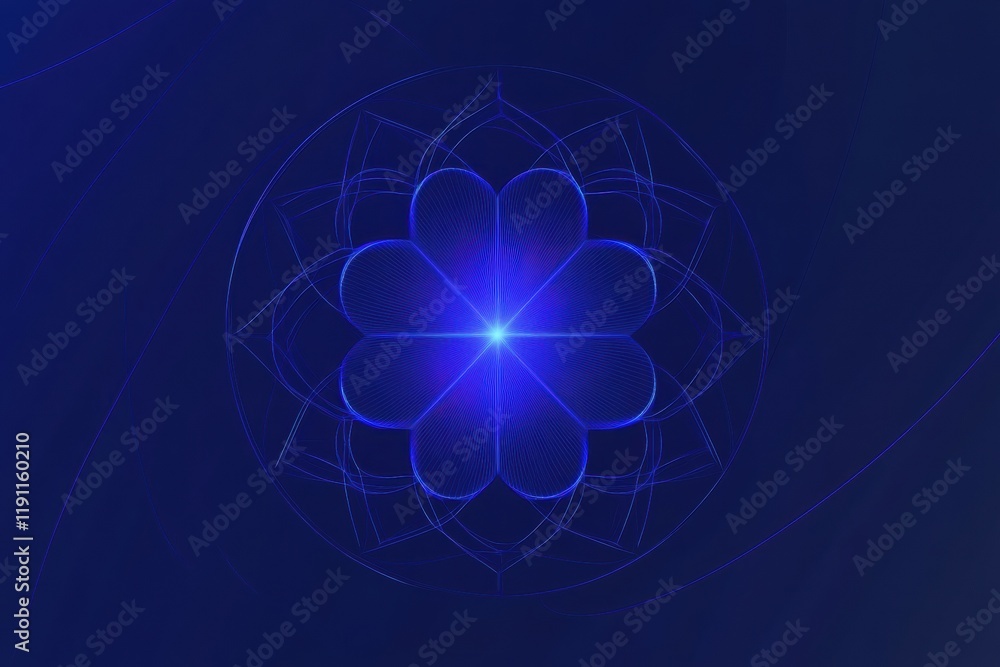 Poster clean and simple illustration of a blue virus against a dark background with intricate patterns. gen