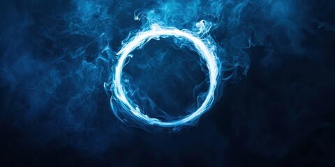 Blue circle with smoke in the background