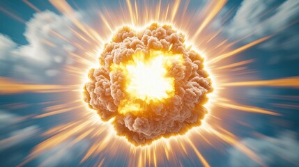 Powerful Explosion Fiery Blast Dramatic Sky Nuclear Cloud Energy Burst Bright Flash Impact