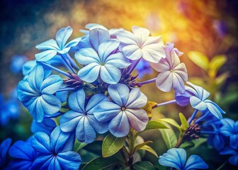 Vintage Imperial Blue Plumbago Flowers - Botanical Stock Photo