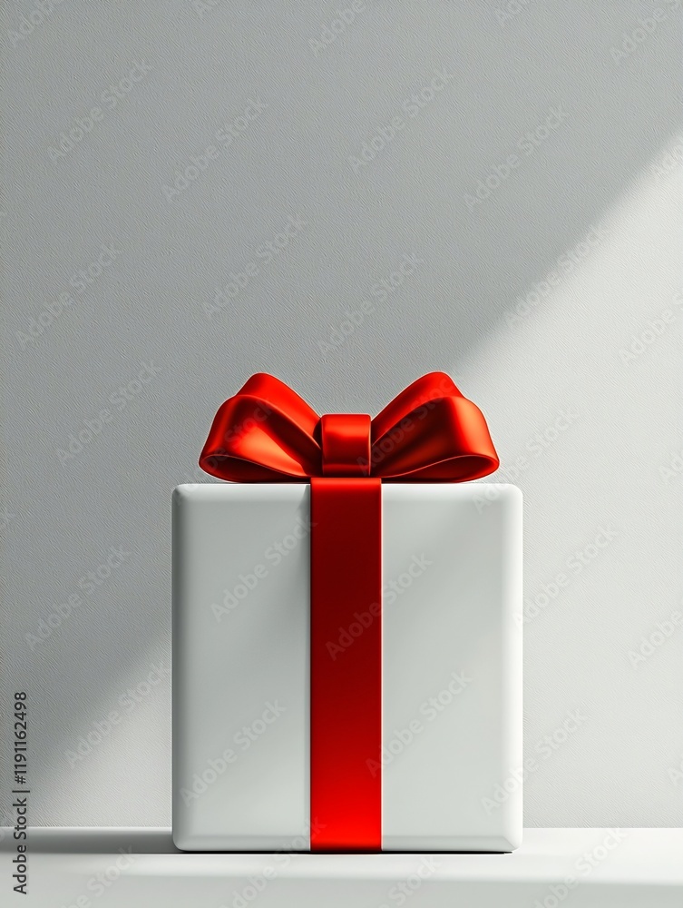 Poster carefully wrapped present with a bold red bow centered composition 3d digital with a smooth glossy f