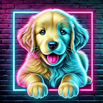 A beautiful golden retriever hunting dog, furry, cute, man's best friend and generative ai t-shirt prints in neon art style
