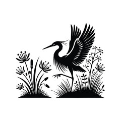 Vector Illustration of a Standing Heron Silhouette