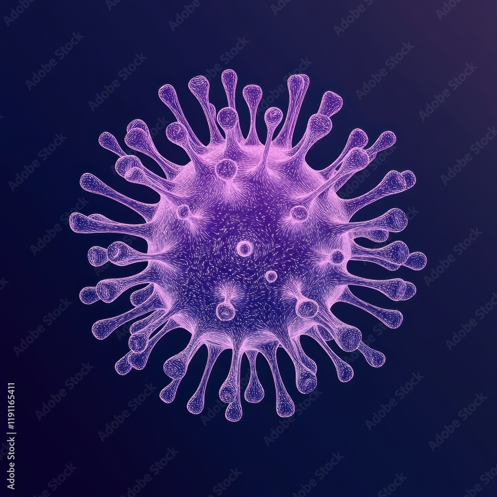 Poster clean virus illustration with detailed structures and vibrant colors on a dark background. generativ