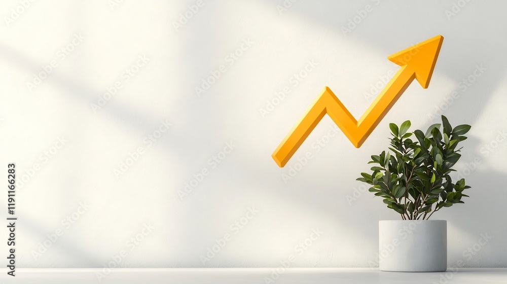 Poster upward pointing financial graph on plain white surface representing economic advancement and success