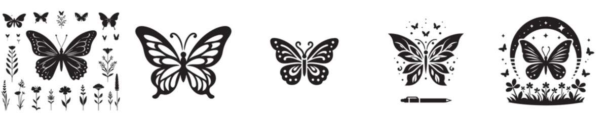 Vector collection of butterfly silhouettes
