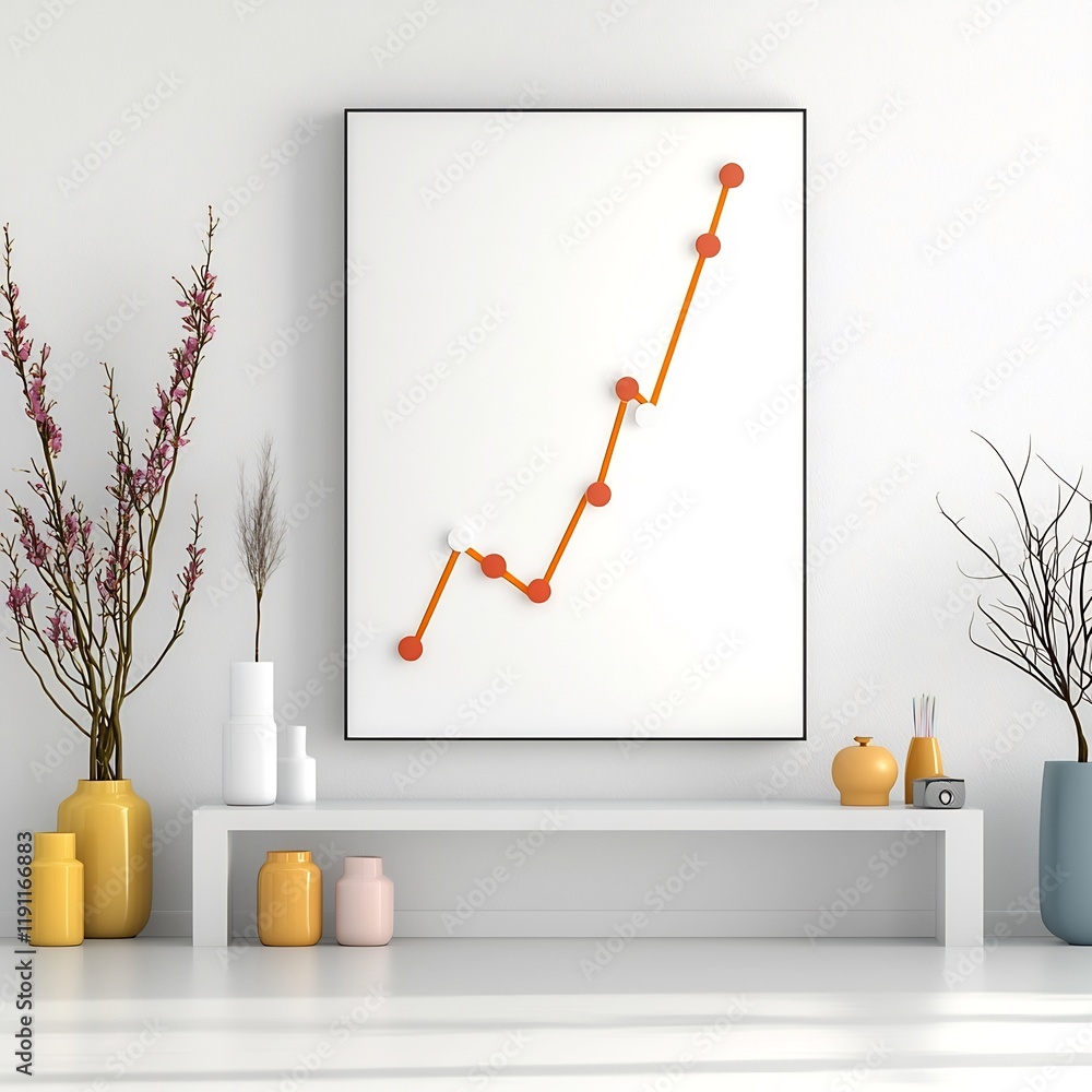 Poster upward trending financial graph on minimalist white canvas backdrop symbolizing a thriving and lucra