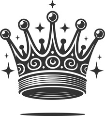 Black and White Vintage King’s Crown Vector Illustration – Perfect for Royal Themes