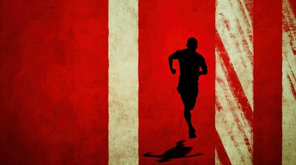 Silhouette Runner Against Red And White Background
