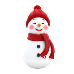 A cheerful snowman with a red hat and scarf, perfect for winter-themed designs and holiday greetings. 3d render