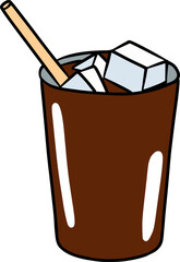 colored hand drawn illustration of black iced coffee americano drink