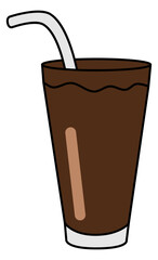 Colored Hand-Drawn Illustration of Black Coffee Americano in a Glass