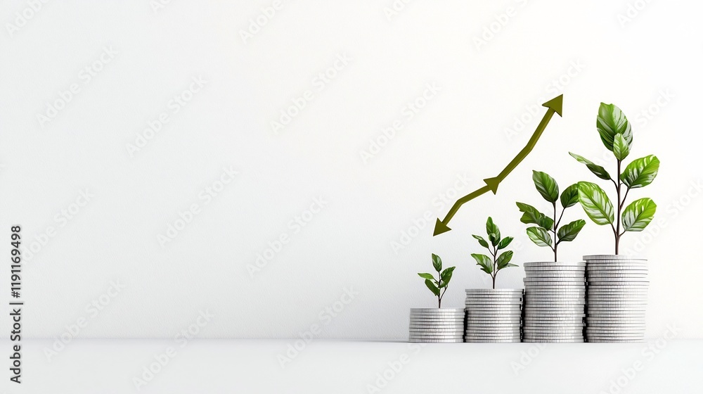 Poster upward trending financial graph on pristine white background symbolizing prosperous and promising fi