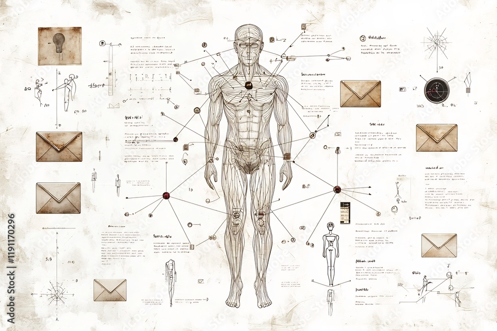 Poster detailed digital showcasing a global virtual networking theme featuring a handwritten human outline 